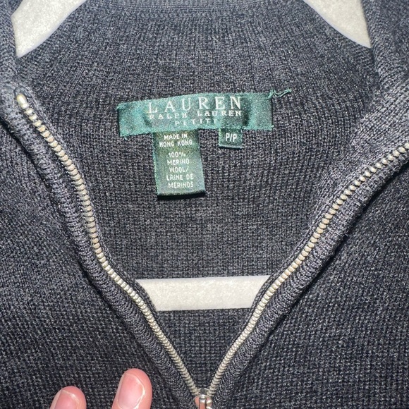 Ralph Lauren Black Sweater Zip Up 100 % Merino Wool Petite Size PP Cinch Elbow - Picture 4 of 6